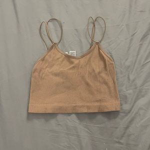tan spaghetti strapped crop top
